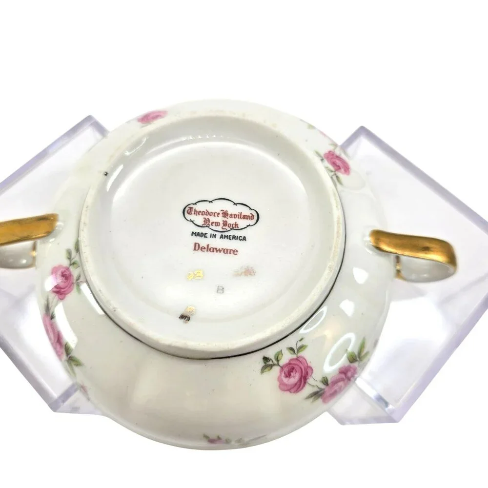 Delaware Soup Bowl Vintage Rose Double Handled Theodore Haviland Limoges  jj3707